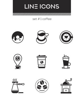 Coffee - set of line design style icons