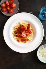 Pasta with tomato sauce and cheese