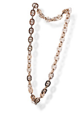 Fototapeta premium Precious yellow gold chain on white isolated background.