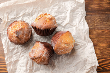 Freshly baked cupcakes on table