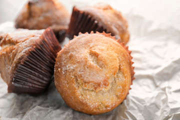 Freshly baked cupcakes on table