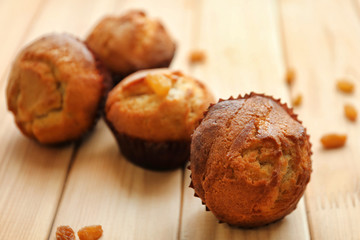 Freshly baked cupcakes on table