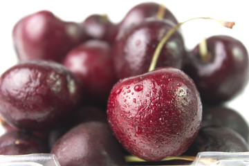 cherry berry with water drops.Close-up