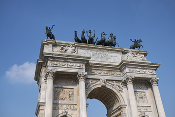 Fototapeta na wymiar Milan, italy - February 10, 2018 : View of Arco della Pace in Milan