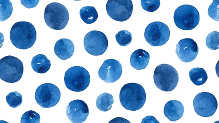 Behang Aquarel blauwe stippen. Marine kringen. Abstracte achtergrond © Ann_ka