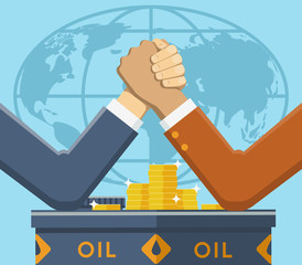 Vector illustration of two powerful men who are fighting for world oil market