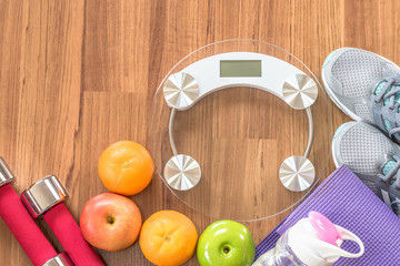 Healthy sporty lifestyle clean food dietary with gym aerobic body exercise workout training class equipment