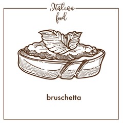 Bruschetta snack sketch vector icon for Italian cuisine food menu design
