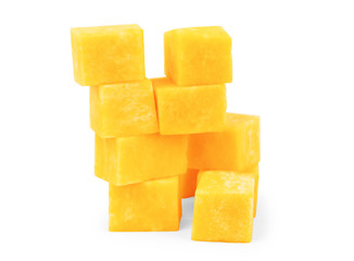 Pumpkin vegetable cube slice isolated on white background