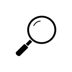 Black magnifier icon in flat style. Isolated magnifier icon for use in variety of projects. Monochrome vector magnifier icon for web sites and apps.