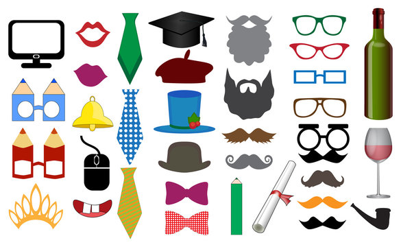 Photo Booth Props and Scrapbooking Vector Set for Graduation Parties. Party for Student