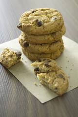 Chocolate chip cookies in a pile