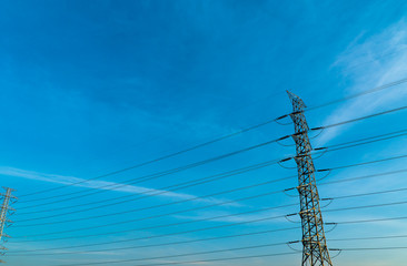 silhouette of high voltage electrical pole structure