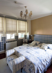 old retro blue bedroom and decorative home style. blue details.