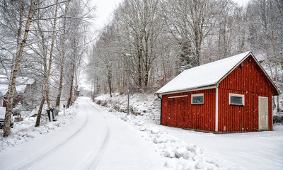 Swedish service house in winter time