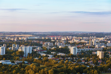.View from the Kosciuszko mound on the evening city of Krakow. Poland.
