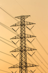silhouette of high voltage electrical pole structure