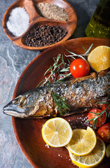 freshly grilled fish with vegetables and spices