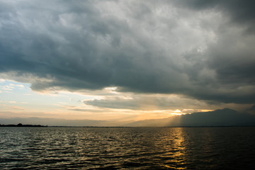 colorful dramatic sky with cloud at sunset.