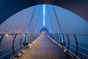 Solversborgs bridge in dark winter season - pedestrian longest bridge in Europa