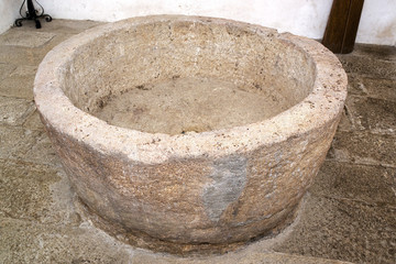  Santa María church  in Piedrafita do  Cebreiro , Lugo, Spain, baptismal font of S. IX 