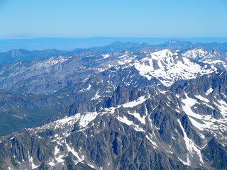 Alpine mountains range landscapes seen from Aiguille du Midi