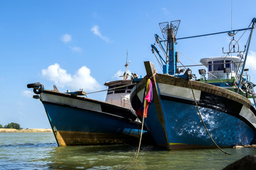 Fototapeta na wymiar Fisherman boat moored at port located in Terengganu, Malaysia