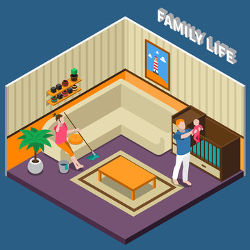 Family Life Isometric Composition