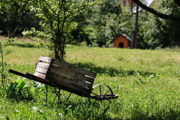 Wooden trolley in the garden
