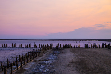 Pink salty Siwash Lake at sunset