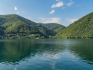 Fototapeta na wymiar Enormous beautiful lake on river pliva near Jajce
