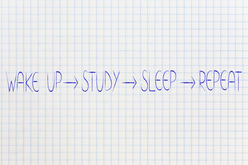 sequence from wake up to study and from sleep to repeat