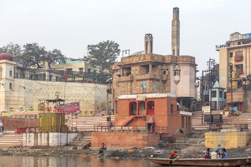 cremation ground at the ghats of Ganges river, Varanasi, Uttar Pradesh, India
