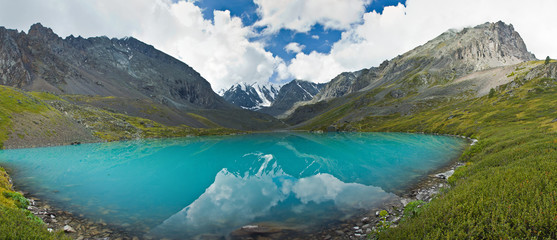 Beautifull valley with view to mountains and lake 