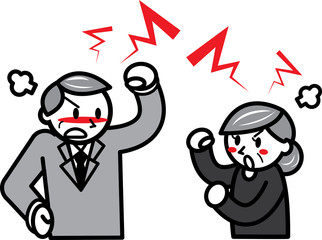 夫婦喧嘩をする熟年カップル