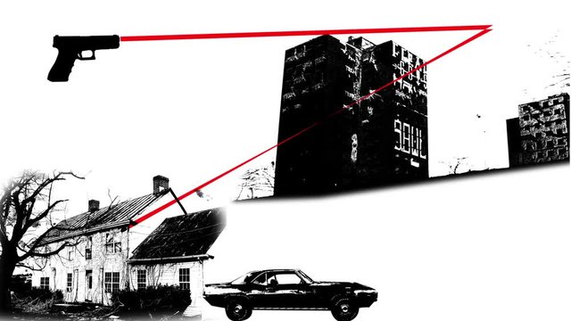 1201 Firing Gun Animation Silhouette with Buildings, HD