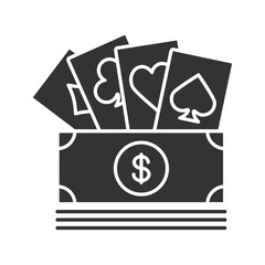 Cash with playing cards glyph icon
