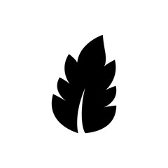 Black leaf icon in flat style. Isolated leaf icon on white background for use in variety of projects. Monochrome vector leaf icon for web sites and apps.