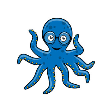 Blue octopus with glasses