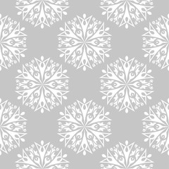White floral seamless pattern on gray background