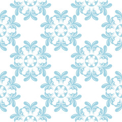 Blue flowers on white background. Ornamental seamless pattern