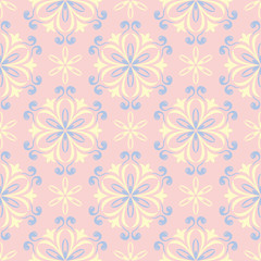 Floral seamless background. Pink, blue and yellow flower pattern