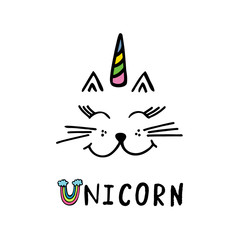Cute cat with text unicorn. 