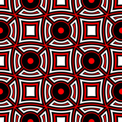 Geometric seamless pattern. Black red white background