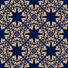 Golden blue floral seamless pattern
