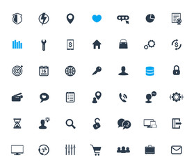 42 icons set for web design, apps and infographics, business, commerce, technology vector pictograms isolated on white