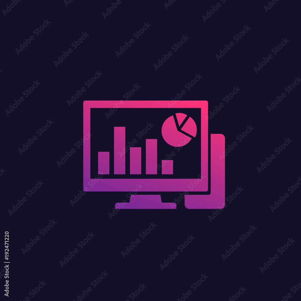 Poster computer analysis, data analytics vector icon