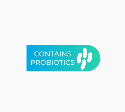 contains probiotics vector label on white