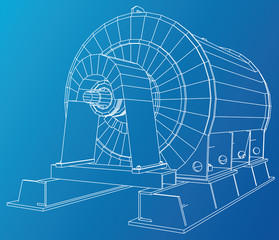 Wire-frame illustration of engine unit oil industry. Created illustration of 3d
