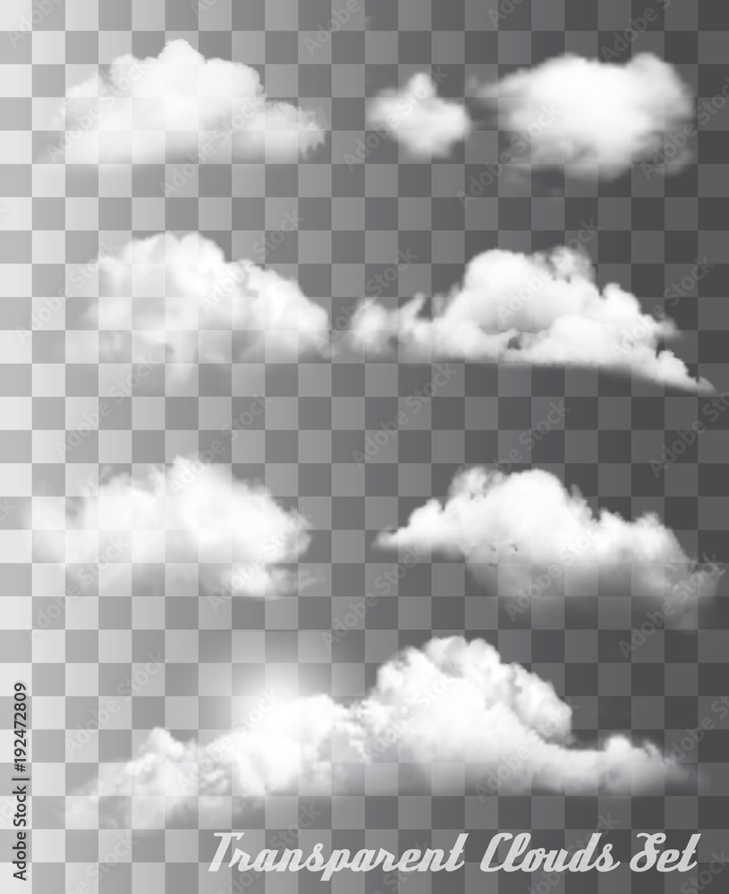 Poster set of transparent different clouds. vector.